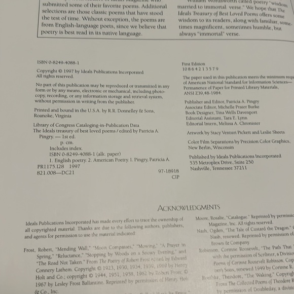 📚BOOK SALE 5 for $20📚 A Treasury of Best Loved Poems by Patricia A. Pingey 1997 - Picture 3 of 12